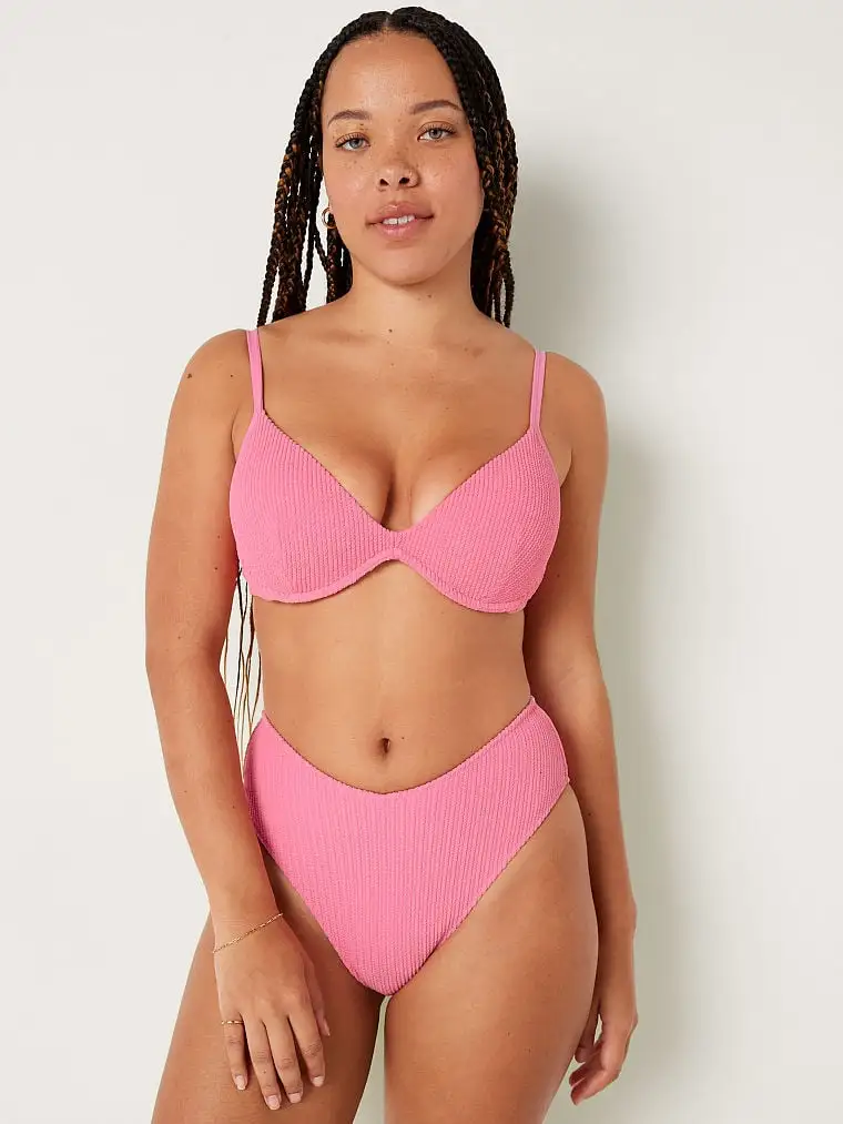 Pink Crinkle High Waist Cheeky Bikini Npk