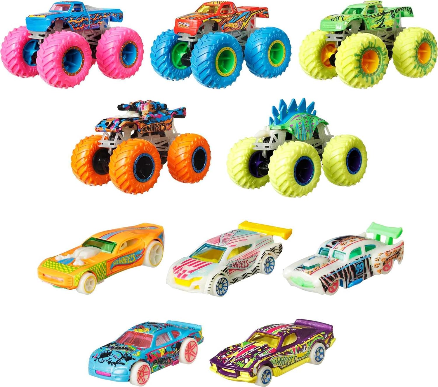 Игрушечная машина Hot Wheels Monster Trucks Glow in the Dark Multipack with  10 Toy Vehicles (HCB57) — купить с доставкой из США и Европы | Brandly