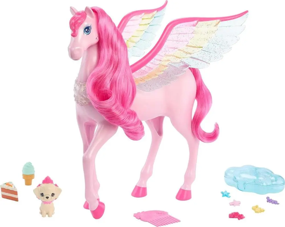 Игровая фигурка Barbie Pink Barbie Pegasus with 10 Accessories Including  Puppy (HLC41) — купить с доставкой из США и Европы | Brandly