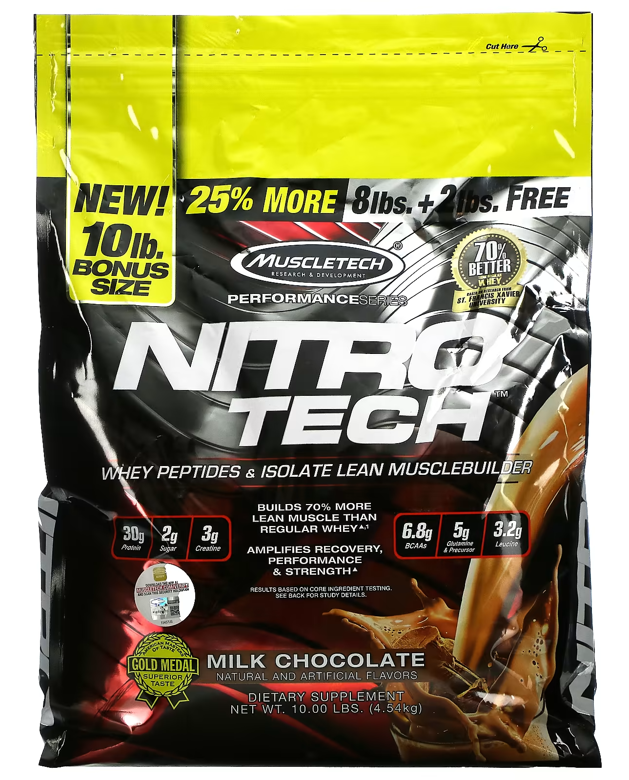 Протеин MuscleTech Nitro Tech, Whey Peptides, Milk Chocolate, 4540 г ...
