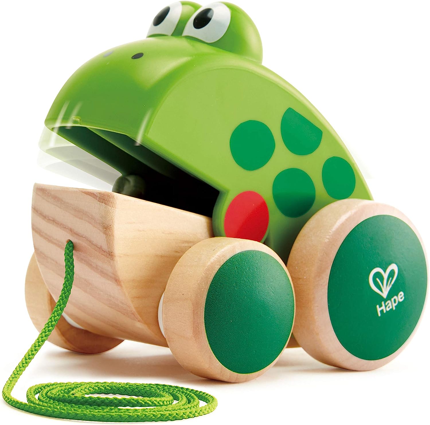 Игрушка-каталка Hape Frog Pull-Along | Wooden Frog Fly Eating Pull Toddler  Toy (E0361)