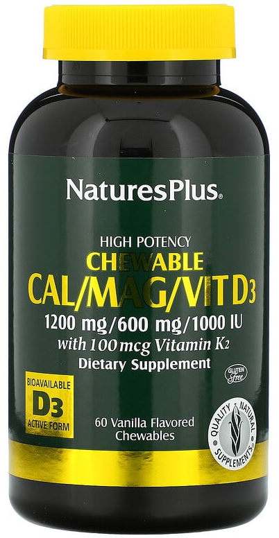 Комплекс Natures Plus High Potency Cal/Mag/Vit D3, Vanilla Flavored, 60 ...
