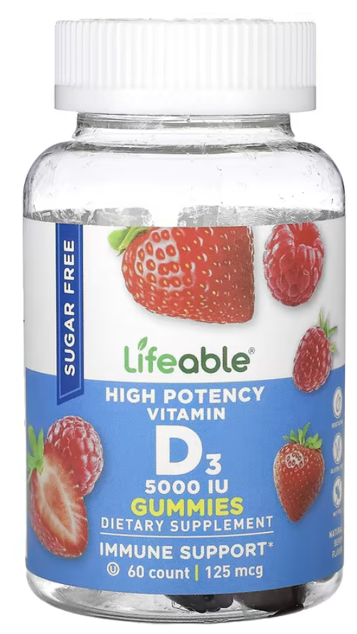 Витамины Lifeable Vitamin D3 Gummies High Potency Sugar Free 125 мкг ...