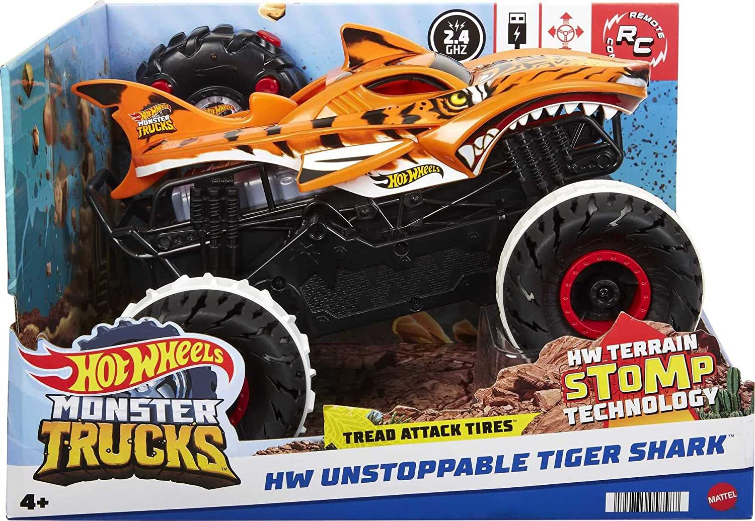 Радиоуправляемая машина Hot Wheels Monster Trucks HW Unstoppable Tiger Shark  (HGV87) — купить с доставкой из США и Европы | Brandly