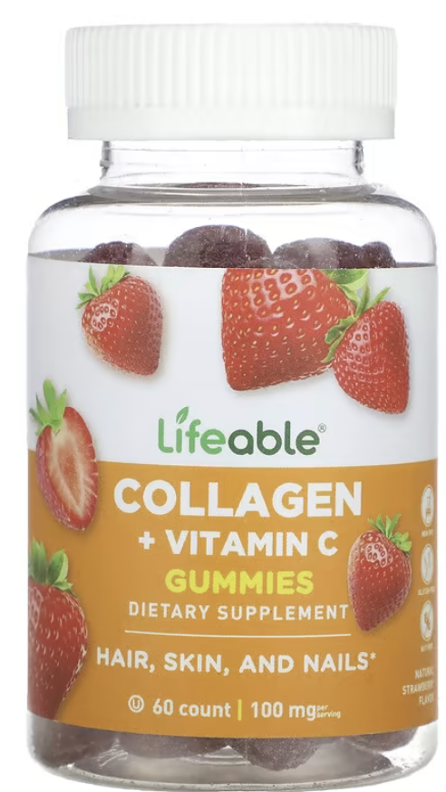 Коллаген Lifeable Collagen + Vitamin C Gummies, Natural Strawberry, 60 ...