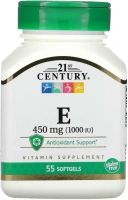 Витамины 21st Century Vitamin E, 450 мг (1000 МЕ), 55 капсул  (CEN-22324)