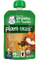 Пюре Gerber Organic for Toddler, Plant-Tastic, 12+ Months, Southwestern Fiesta Fruit & Veggie Bean Smash with Ancient Grains, 99 г (GBR-04405)