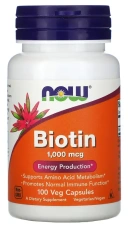 Витамины NOW Foods Биотин, 1000 мкг, 100 растительных капсул (NOW-00469)