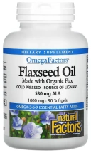 БАД Natural Factors OmegaFactors, Flaxseed Oil, 1000 мг, 90 мягких капсул (NFS-02210)