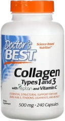 БАД Doctors Best Collagen Types 1 and 3 with Peptan and Vitamin C, 125 мг, 240 капсул  (DRB-00263)