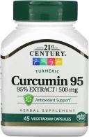 БАД 21st Century Curcumin 95, 500 мг, 45 вегетарианских капсул  (CEN-22757)