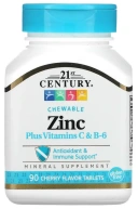 Витамины 21st Century Zinc Plus Vitamins C & B-6, со вкусом вишни, 90 жевательных таблеток  (CEN-22672)