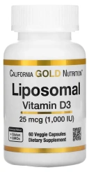 Витамины California Gold Nutrition Liposomal Vitamin D3, 25 мкг (1000 МЕ),  60 растительных капсул (CGN-01873)