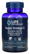 БАД Life Extension Super Omega-3, 60 Enteric Coated Softgels  (LEX-19856)