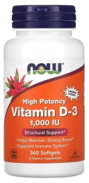 Витамины NOW Foods Vitamin D-3, High Potency, 1000 IU, 360 мягких капсул (NOW-00375)
