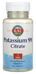 Минералы KAL Potassium 99 Citrate, 99 мг, 100 таблеток (CAL-13794)