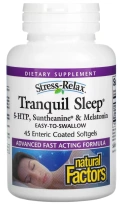 БАД Natural Factors Stress-Relax, Tranquil Sleep, 5-HTP, Suntheanine & Melatonin, 45 мягких капсул с кишечнорастворимой оболочкой (NFS-02844)