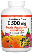 Витамины Natural Factors Fruit-Flavor Chew Vitamin C, 500 мг, 180 жевательных пастилок  (NFS-01325)