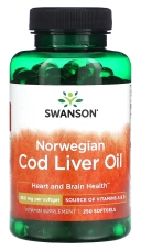 БАД Swanson Norwegian Cod Liver Oil, 350 мг, 250 капсул (SWV-01332)