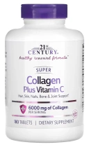 Коллаген 21st Century Super Collagen Plus Vitamin C, 1000 mg, 180 Tablets  (CEN-22424)
