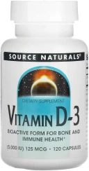 Витамины Source Naturals Vitamin D-3, 125 мкг (5000 МЕ), 120 капсул  (SNS-02337)