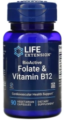 Витамины Life Extension BioActive, Folate & Vitamin B12, 90 вегетарианских капсул  (LEX-18429)