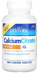 Витамины 21st Century Calcium Citrate Petites + D3, 200 покрытых оболочкой таблеток  (CEN-27709)