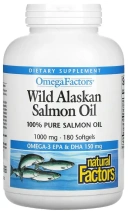 БАД Natural Factors OmegaFactors, Wild Alaskan Salmon Oil, 1 000 мг, 180 мягких капсул (NFS-02257)
