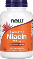 Витамины NOW Foods Niacin, Flush-Free, Double Strength, 250 мг, 180 растительных капсул  (NOW-00484)