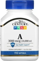 Витамины 21st Century Vitamin A, 3000 мкг (10000 МЕ), 110 мягких таблеток  (CEN-21464)