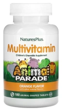 Витамины Natures Plus Animal Parade, Children's Chewable Multivitamin Supplement, Orange, 180 таблеток в форме животных (NAP-29975)