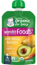 Пюре Gerber Organic for Baby, Wonder Foods, 2nd Foods, Pear, Mango, Avocado, 99 г (GBR-04466)