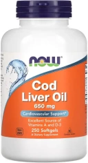БАД NOW Foods Cod Liver Oil, 650 мг, 250 мягких желатиновых капсул  (NOW-01742)