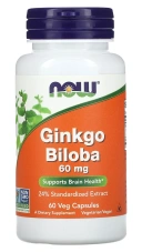 БАД NOW Foods Ginkgo Biloba, 60 мг 60 веганских капсул (NOW-04686)