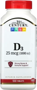 Витамины 21st Century Vitamin D3, 25 мкг (1000 МЕ), 500 таблеток  (CEN-27139)
