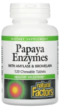 Ферменты Natural Factors Papaya Enzymes with Amylase & Bromelain, 120 жевательных таблеток (NFS-01749)