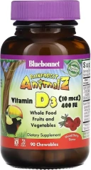 Витамины Bluebonnet Nutrition Rainforest Animalz, Vitamin D3, Mixed Berry, 400 МЕ, 90 таблеток  (BLB-00194)