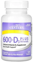 Витамины 21st Century Calcium 600+D3 Plus Minerals, 120 таблеток  (CEN-27498)