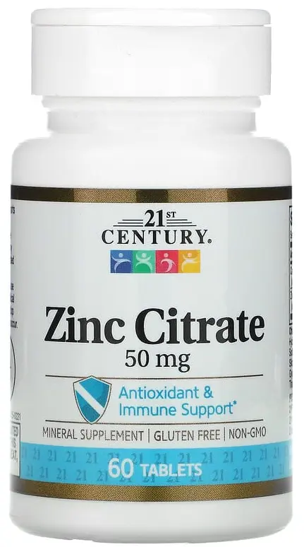 Витамины 21st Century Zinc Citrate, 50 мг, 60 таблеток  (CEN-28026)