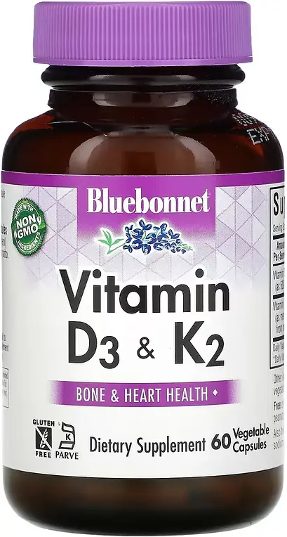 Витамины Bluebonnet Nutrition Vitamin D3 & K2, 60 вегетарианских капсул  (BLB-00654)