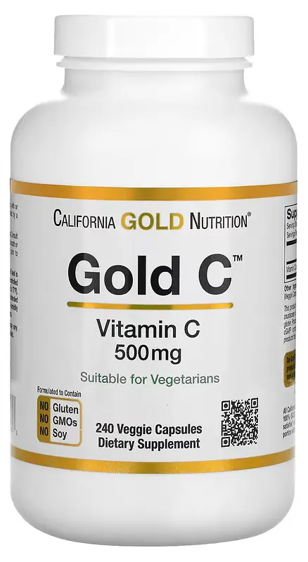 Витамины California Gold Nutrition Витамин C класса USP, 500 мг, 240 вегетарианских капсул  (CGN-00934)