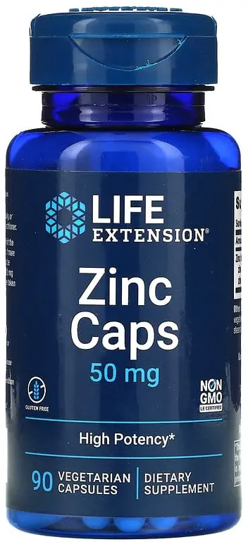 Минералы Life Extension Zinc Caps, High Potency, 50 мг, 90 вегетарианских капсул  (LEX-18139)