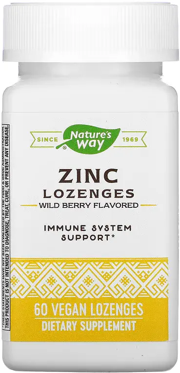 БАД Nature's Way Zinc Lozenges, со вкусом лесной ягоды, 60 веганских леденцов  (NWY-41092)