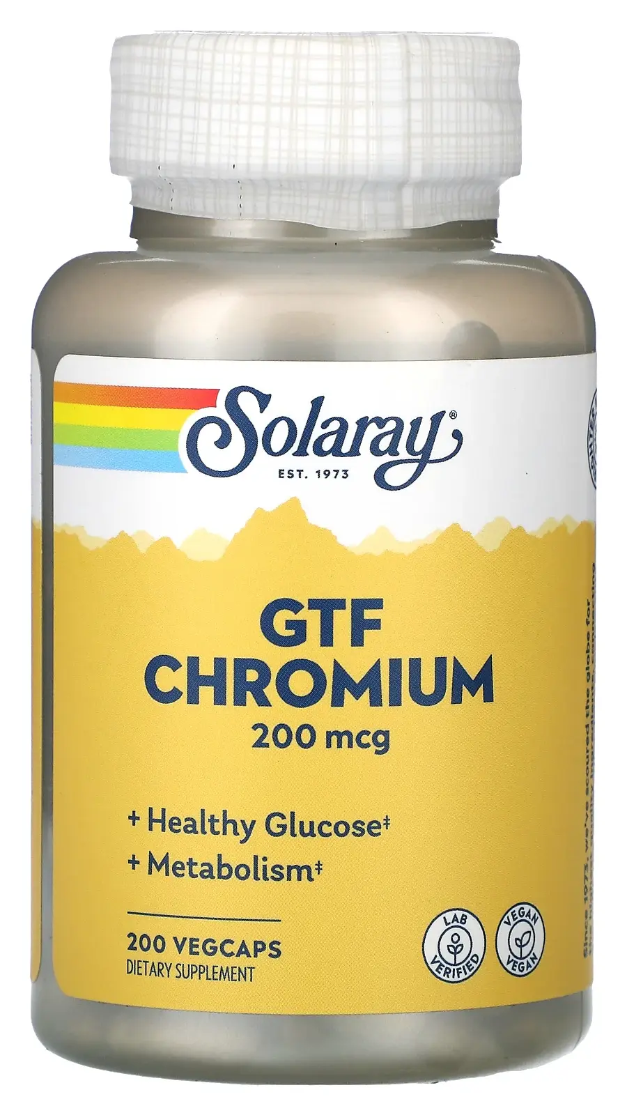 Минералы Solaray GTF Chromium, 200 мкг, 200 веганских капсул (SOR-04591)