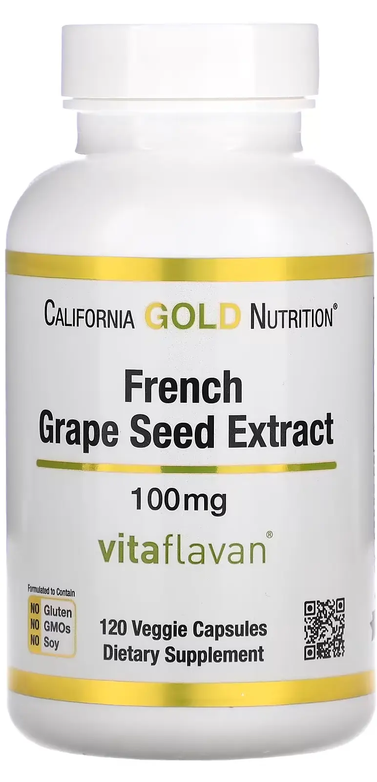 БАД California Gold Nutrition French Grape Seed Extract, 100 мг, 120 вегетарианских капсул  (CGN-01194)