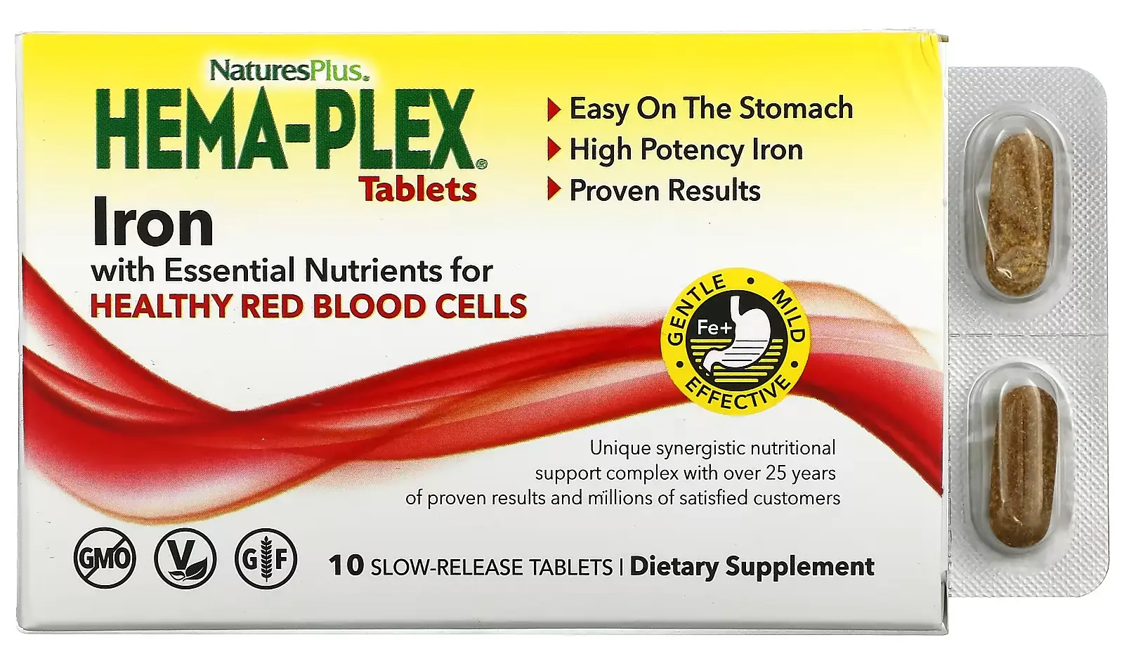 Минералы Natures Plus Hema-Plex, 10 таблеток с медленным высвобождением (NAP-99662)