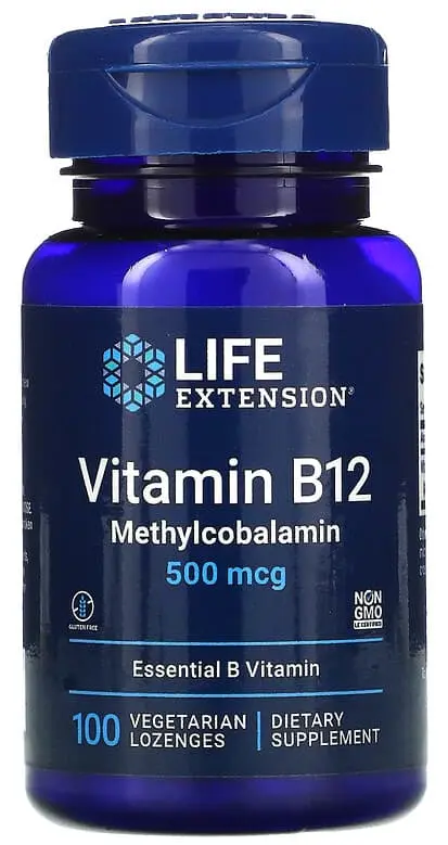 Витамины Life Extension Vitamin B12 Methylcobalamin, 500 мкг, 100 вегетарианских пастилок  (LEX-36110)