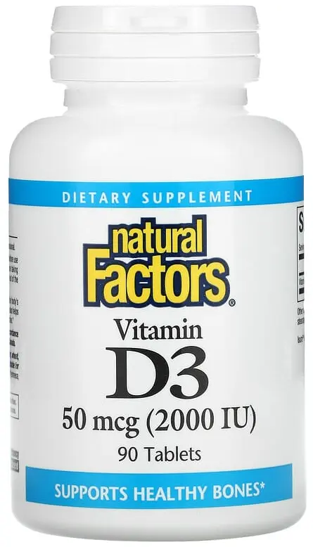 Витамины Natural Factors Vitamin D3, 50 мкг (2 000 МЕ), 90 таблеток  (NFS-01052)