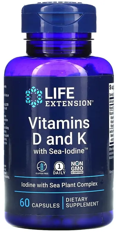 Витамины Life Extension Vitamins D and K with Sea-Iodine, 60 капсул  (LEX-20406)