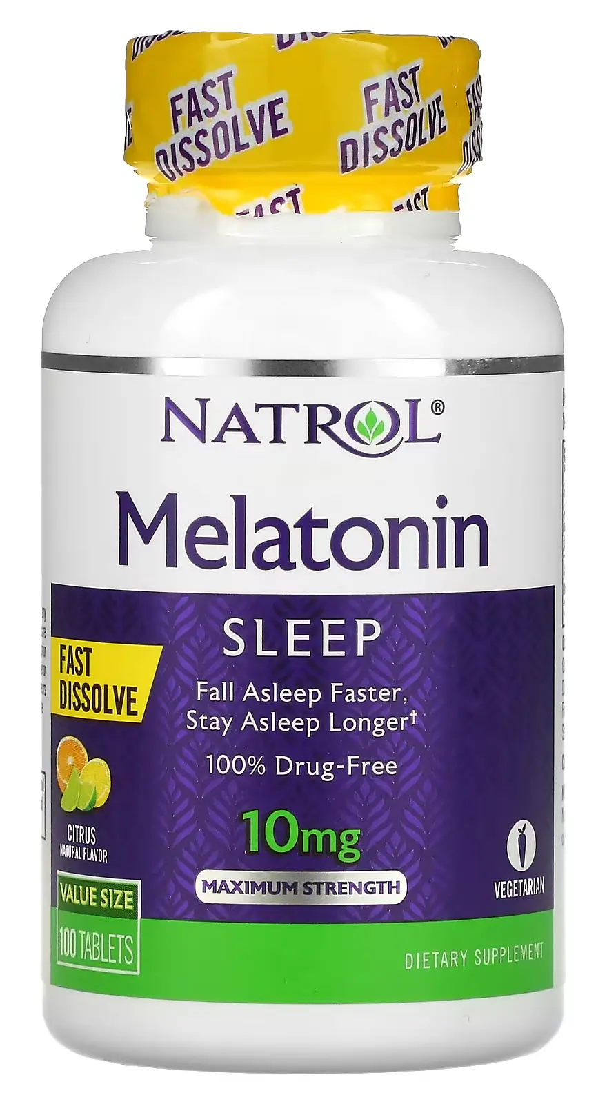 БАД Natrol Melatonin, Fast Dissolve, Maximum Strength, 10 мг, Citrus, 100 таблеток (NTL-07166)